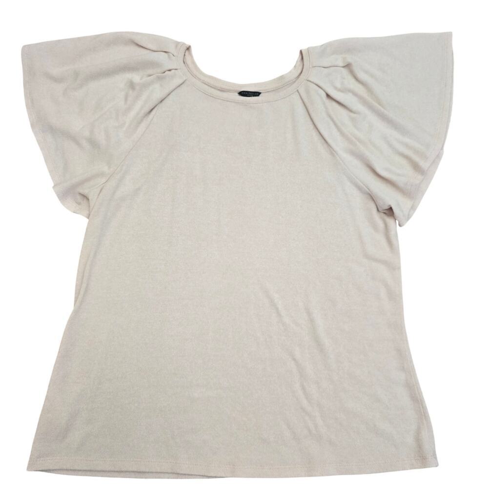 Ann Taylor Pink Flutter Sleeve Knit Top Size M Soft Stretch Office Minimalist